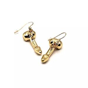 PENIS DICK Balls Nuts Gag Gift Funny Earrings GOLD